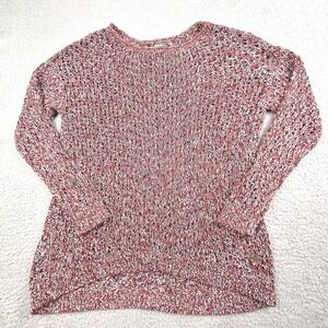 Eddie Bauer Sweater Womens Medium Red Black Marled Chunky Knit Cotton Pullover